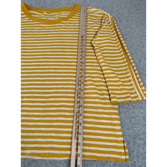 Talbots Small Womens Top Yellow White 3/4 Sleeve Striped Cotton Round Neck - Picture 6 of 12